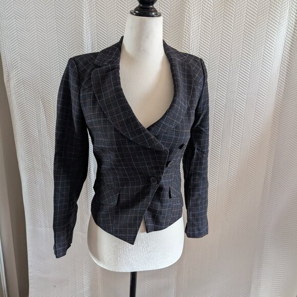 Esprit Women’s Navy Plaid Blazer Wool blend Cotton lined Size 2 Preppy Academia - Picture 1 of 11